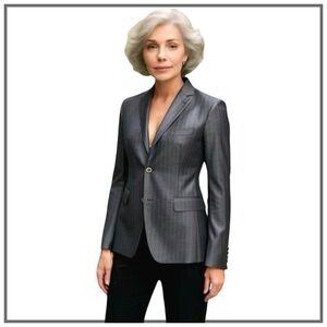Zenobia Women's Small Gray Pinstripe Wool Blend Blazer Suit Jacket